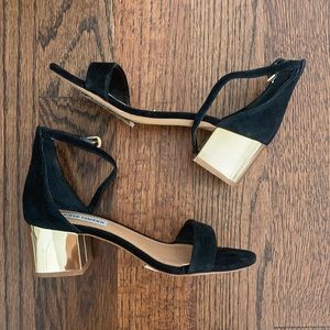 Steve Madden Black Gold Block Heel Sandals